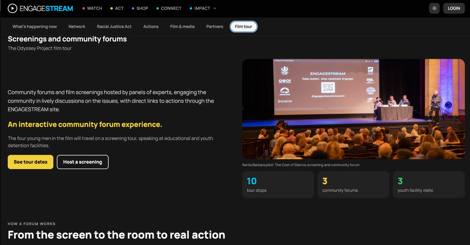 Screenings and community forums film tour